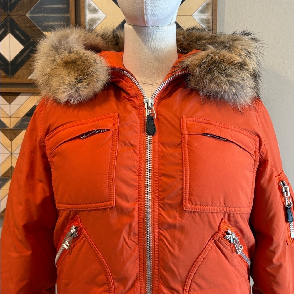 Vintage Ralph Lauren Orange Down Puffer with Coyote Fur Trim size Small *As-Is* - Picture 2 of 15